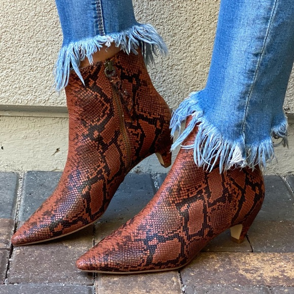 Genuine Leather Exotic Kitten Heel Pointy Toe Boot - Picture 5 of 11